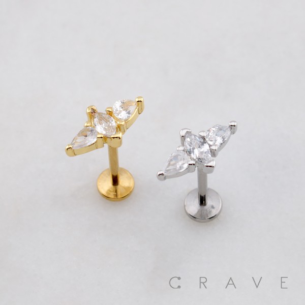 MARQUISE PEAR CZ TIARA THREADLESS (PUSH IN) 316L SURGICAL STEEL LABRET SET